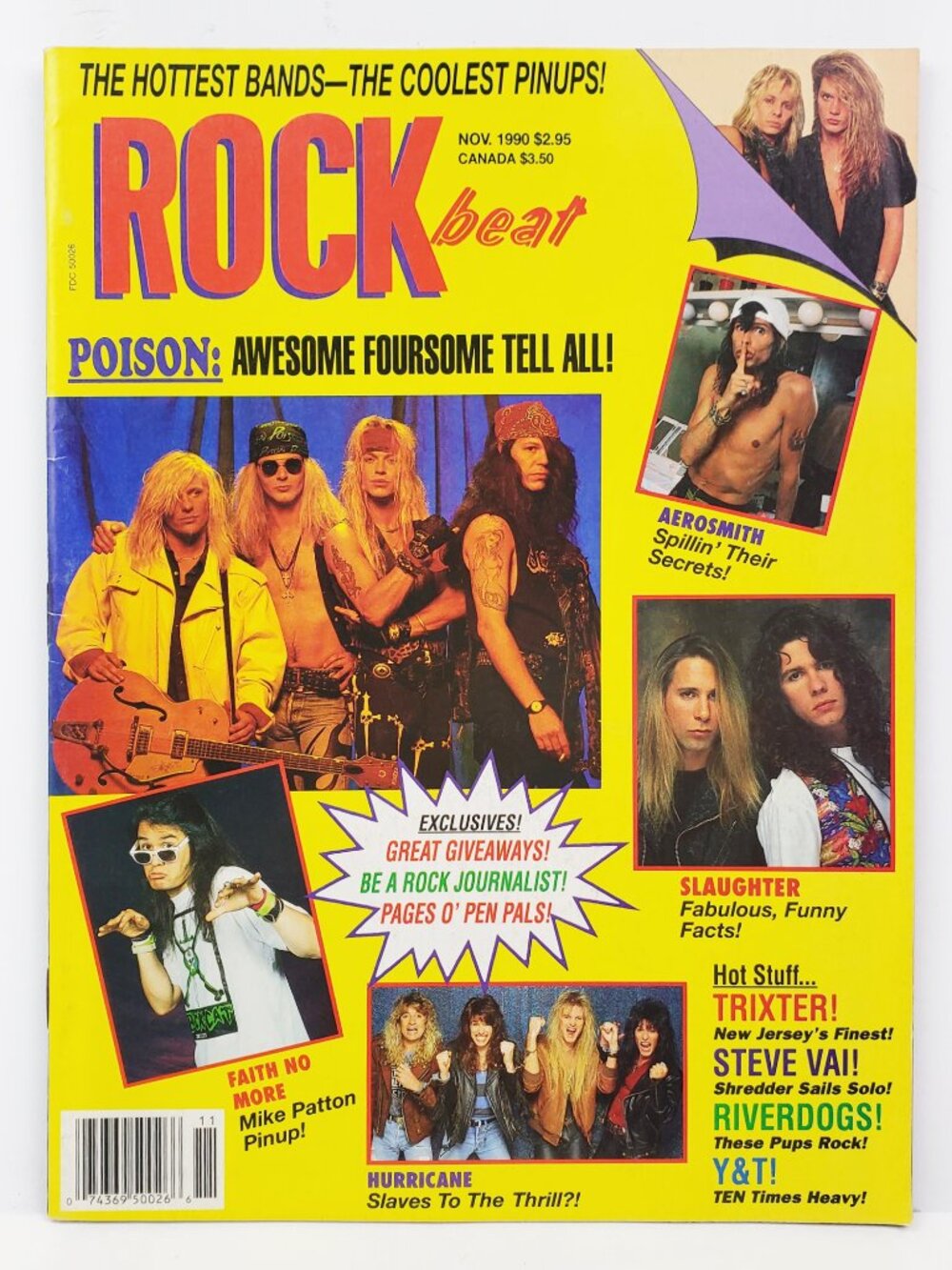 Rock Beat Magazine Vintage 1990 Poison Aerosmith Slaughter Trixter Steve Vai